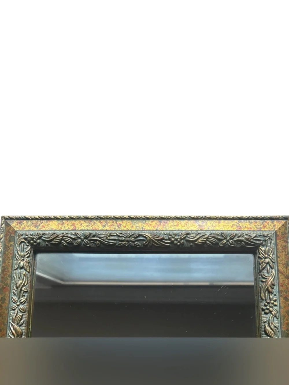 Vintage Ornate Square Wall Mirror – Gold Gilt with Blue & Red Accents
